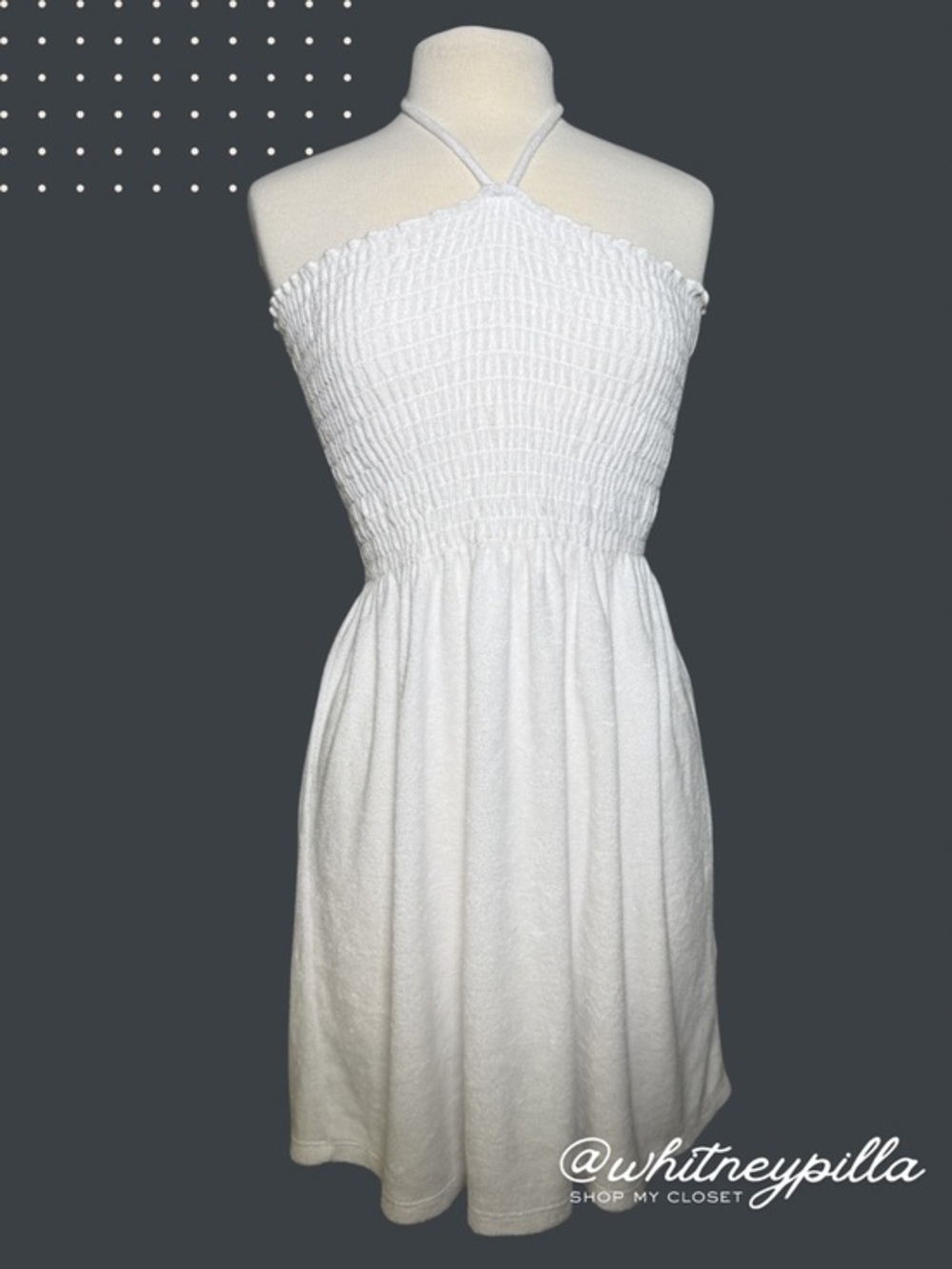 Juicy Couture White Terry Cloth Smocked Halter Mini Dress Cover-Up size Large